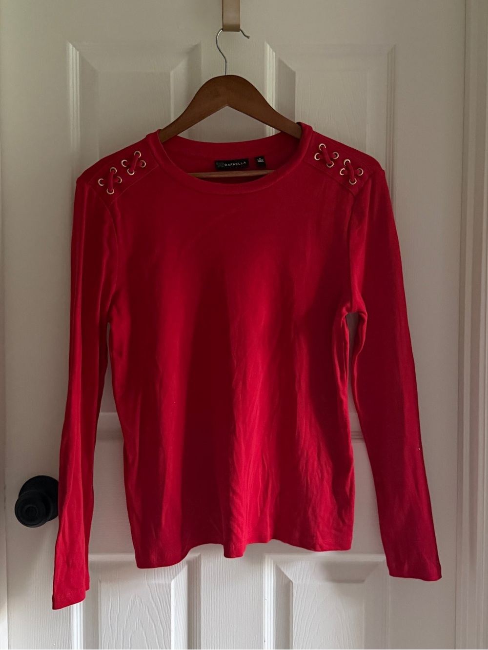 Red Long-Sleeve Eyelet Shoulder Top